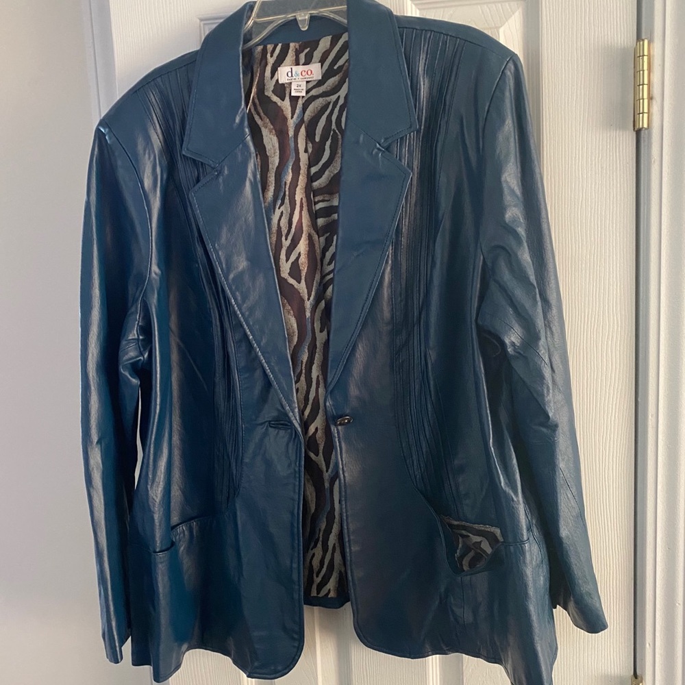 D & Co Plus size Blue Leather Jacket